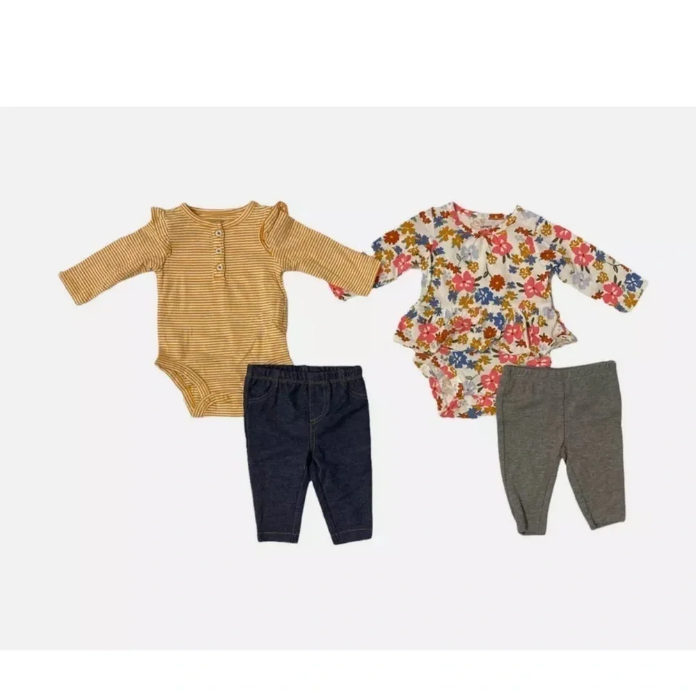 Kids Carter 4 piece set 3 M 12 M Flowers Stripes Shirt